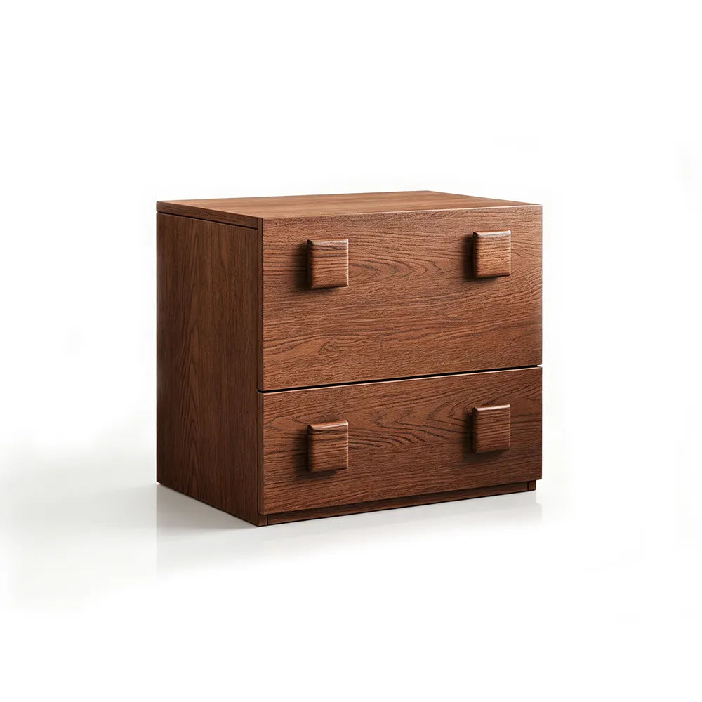 LIVARA Mid-Century Modern Bedside Table with 2 Drawers, Wood Grain Finish, Square Wooden Handles - Vintage Walnut