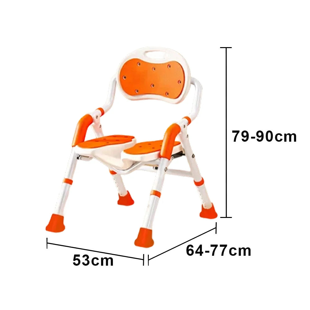 LIVARA Foldable Shower Chair with EVA Cushion PE Waterproof Seat Drainage Holes Anti-Slip Feet for Elderly Pregnant Bathroom Use - Orange