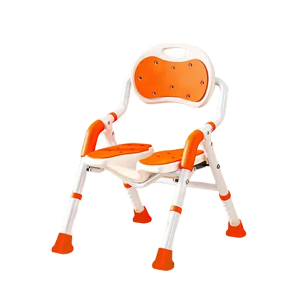 LIVARA Foldable Shower Chair with EVA Cushion PE Waterproof Seat Drainage Holes Anti-Slip Feet for Elderly Pregnant Bathroom Use - Orange