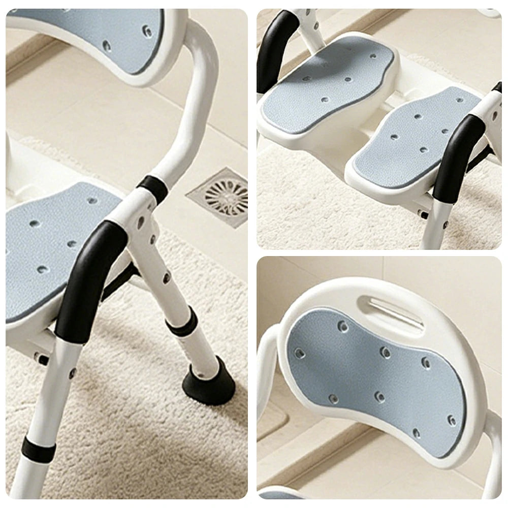 LIVARA Foldable Shower Chair with EVA Cushion PE Waterproof Seat Drainage Holes Anti-Slip Feet for Elderly Pregnant Bathroom Use - Grey
