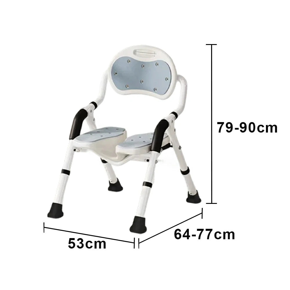 LIVARA Foldable Shower Chair with EVA Cushion PE Waterproof Seat Drainage Holes Anti-Slip Feet for Elderly Pregnant Bathroom Use - Grey