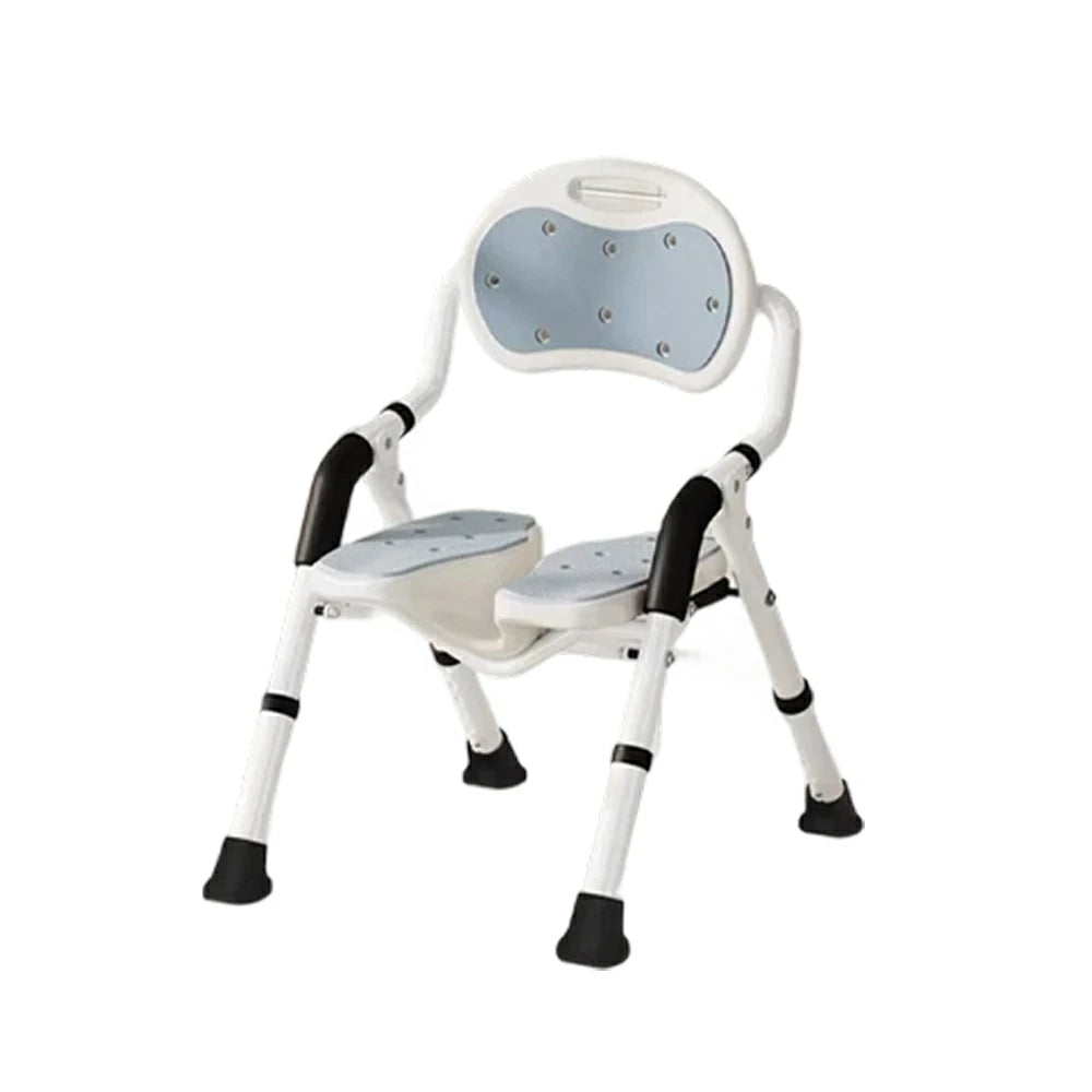 LIVARA Foldable Shower Chair with EVA Cushion PE Waterproof Seat Drainage Holes Anti-Slip Feet for Elderly Pregnant Bathroom Use - Grey