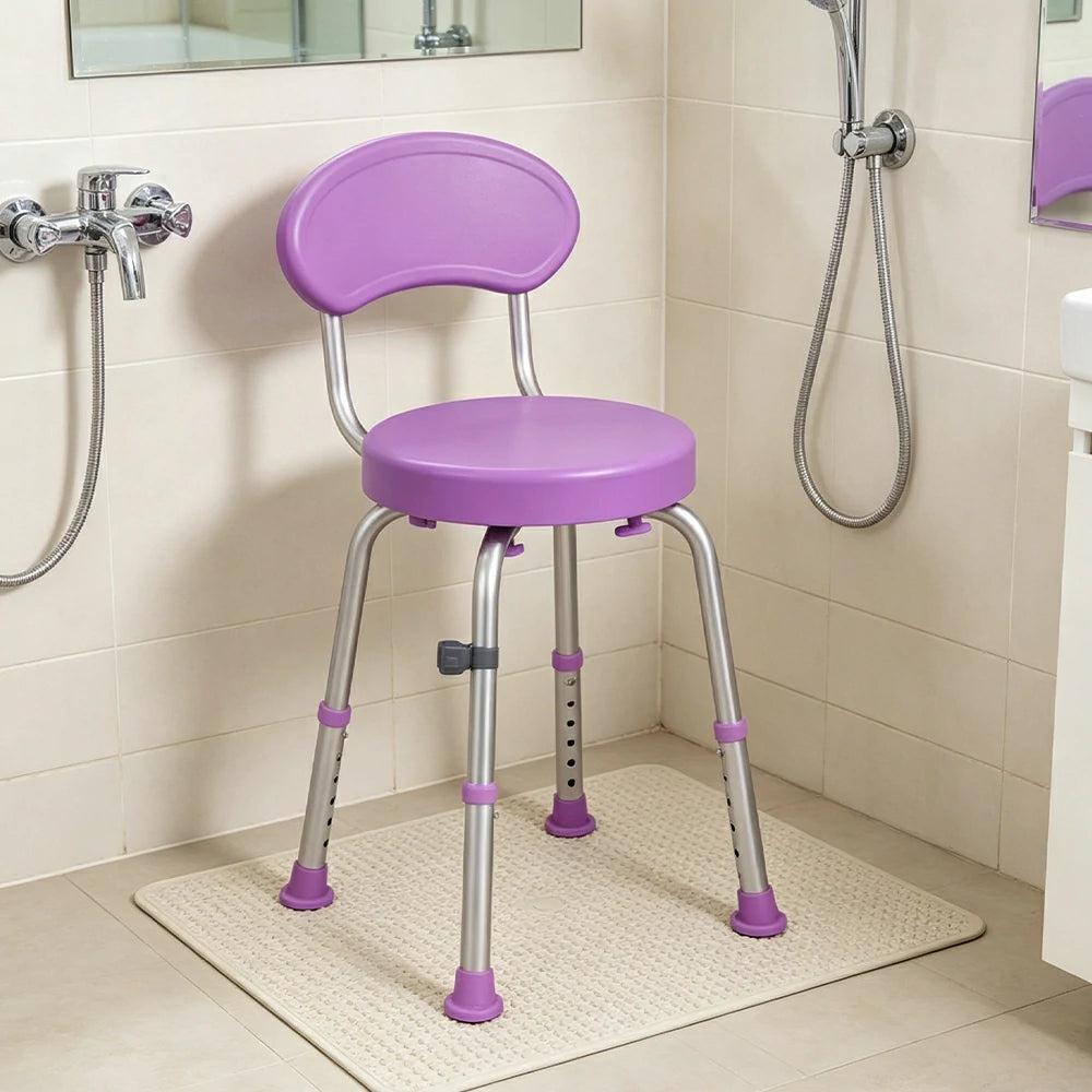 LIVARA 360-Degree Swivel Shower Chair Adjustable Height Anti-Slip Base Durable PE Seat for Elderly Disabled Home Bathroom Use