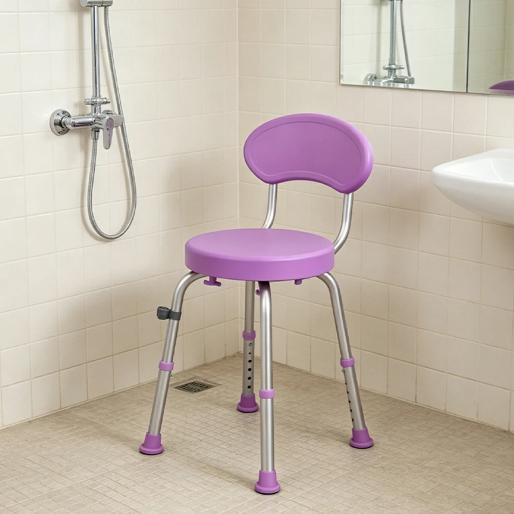 LIVARA 360-Degree Swivel Shower Chair Adjustable Height Anti-Slip Base Durable PE Seat for Elderly Disabled Home Bathroom Use