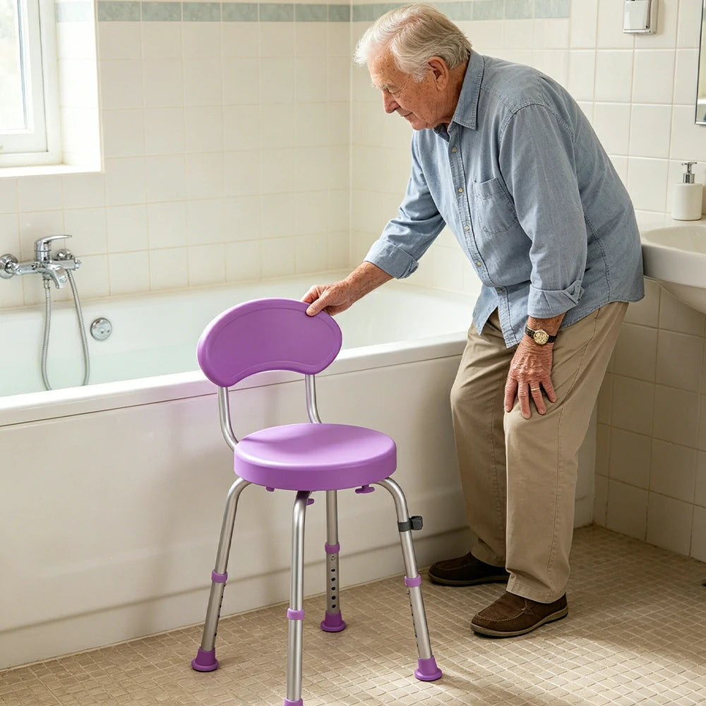 LIVARA 360-Degree Swivel Shower Chair Adjustable Height Anti-Slip Base Durable PE Seat for Elderly Disabled Home Bathroom Use