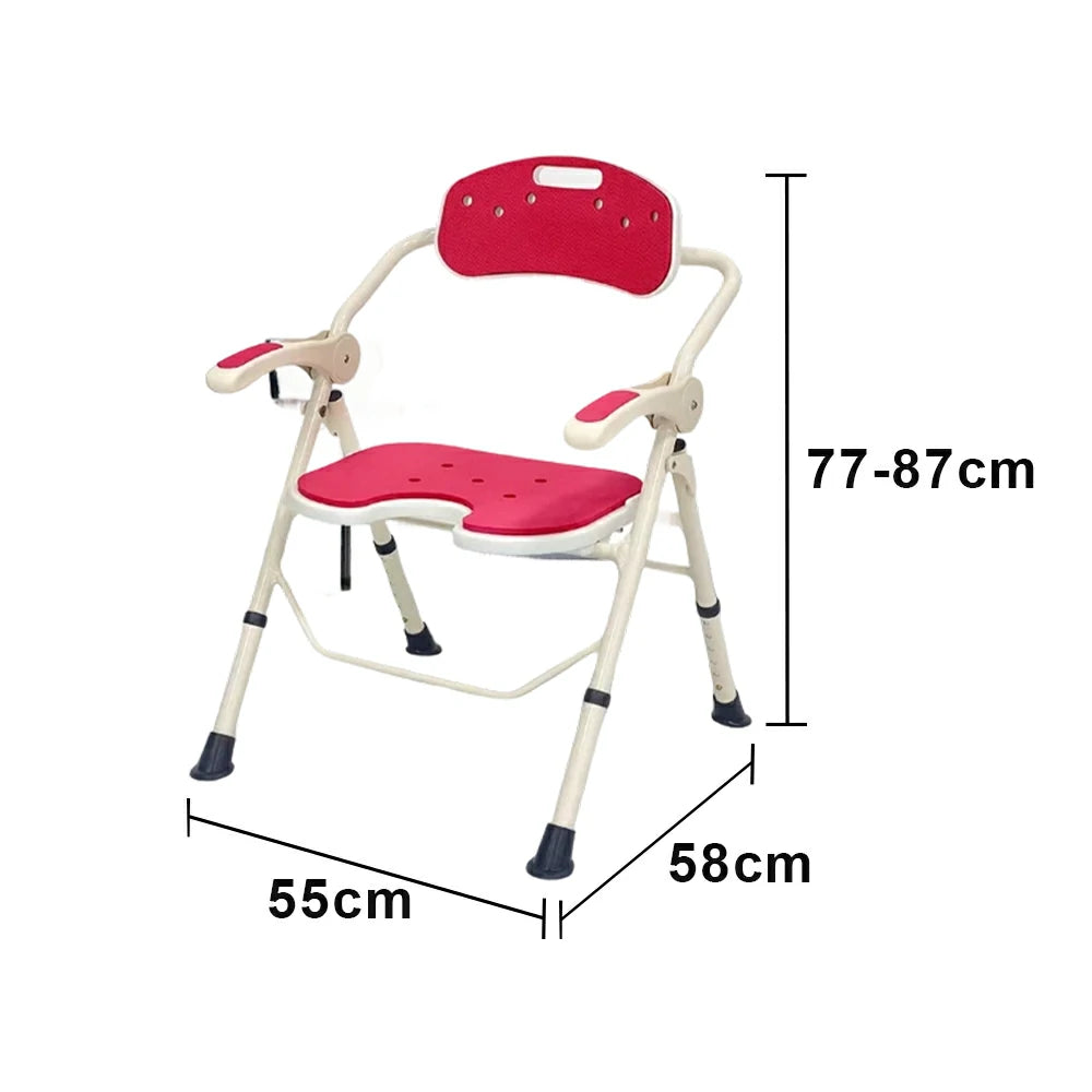 LIVARA Ultra-slim Foldable Shower Chair Reinforced Triangle Structure EVA Cushion Anti-slip Feet for Elderly Pregnant Home Bathroom Use - Red