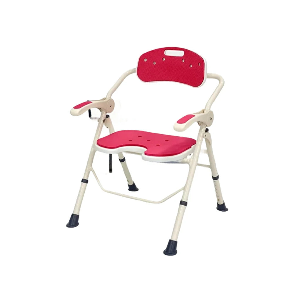 LIVARA Ultra-slim Foldable Shower Chair Reinforced Triangle Structure EVA Cushion Anti-slip Feet for Elderly Pregnant Home Bathroom Use - Red