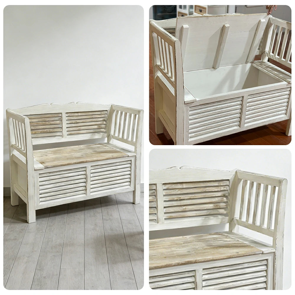 LIVARA Vintage French Country Storage Bench Flip Top Seat Solid Wood Farmhouse Entryway Bench with Hidden Storage