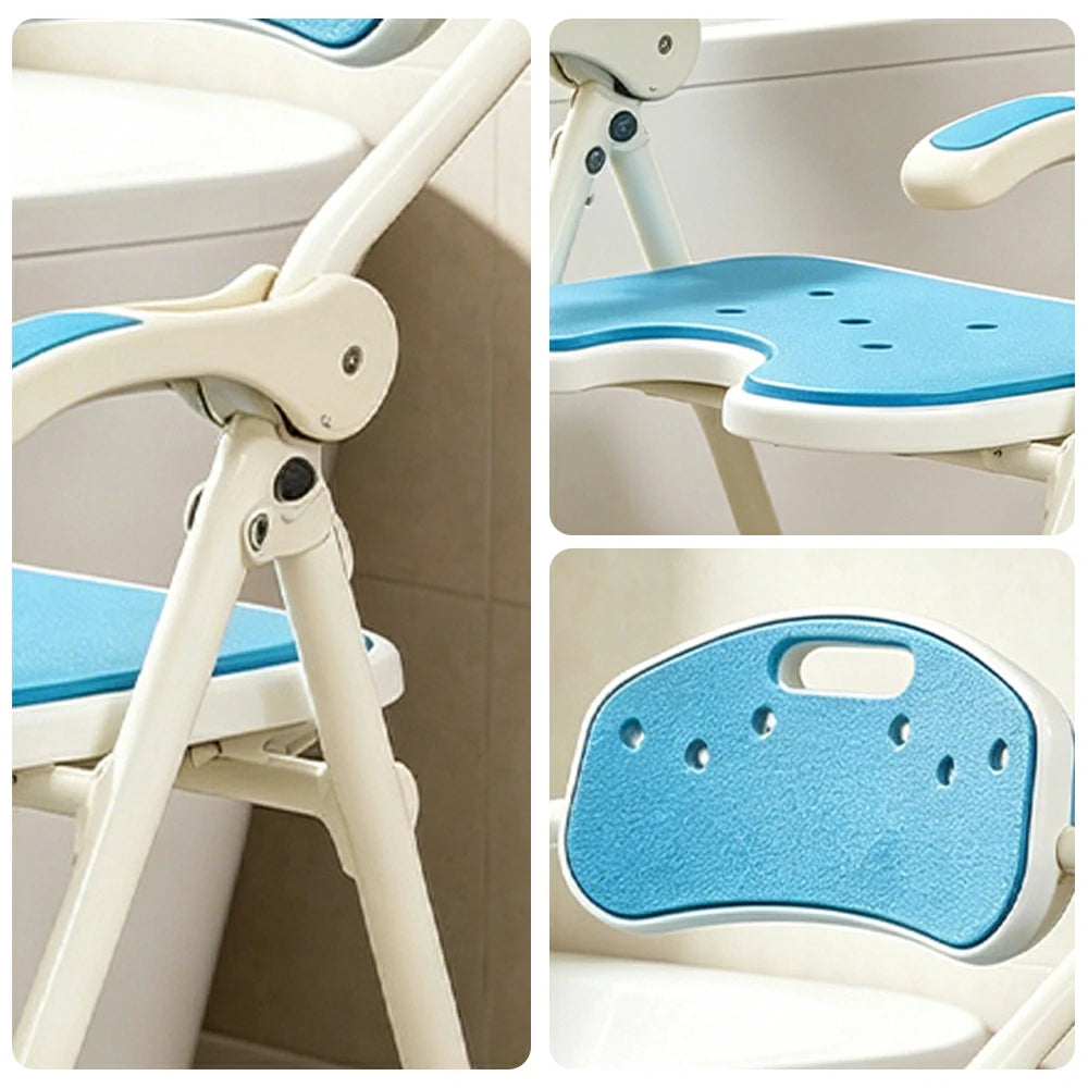 LIVARA Ultra-slim Foldable Shower Chair Reinforced Triangle Structure EVA Cushion Anti-slip Feet for Elderly Pregnant Home Bathroom Use - Blue