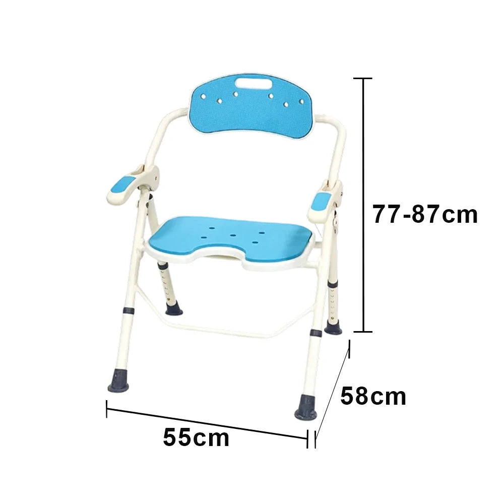 LIVARA Ultra-slim Foldable Shower Chair Reinforced Triangle Structure EVA Cushion Anti-slip Feet for Elderly Pregnant Home Bathroom Use - Blue