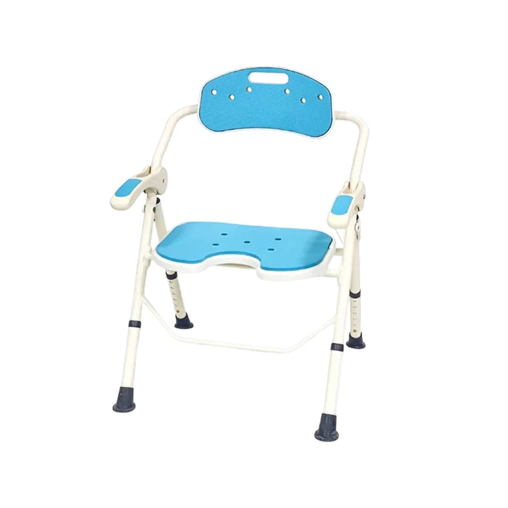 LIVARA Ultra-slim Foldable Shower Chair Reinforced Triangle Structure EVA Cushion Anti-slip Feet for Elderly Pregnant Home Bathroom Use - Blue
