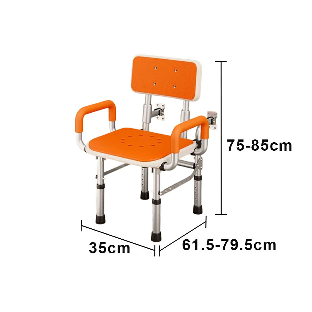 LIVARA Wall-mounted Foldable Shower Chair Wide Seat Backrest Dual Armrests Adjustable Height for Elderly Pregnant Bathroom Use - Orange