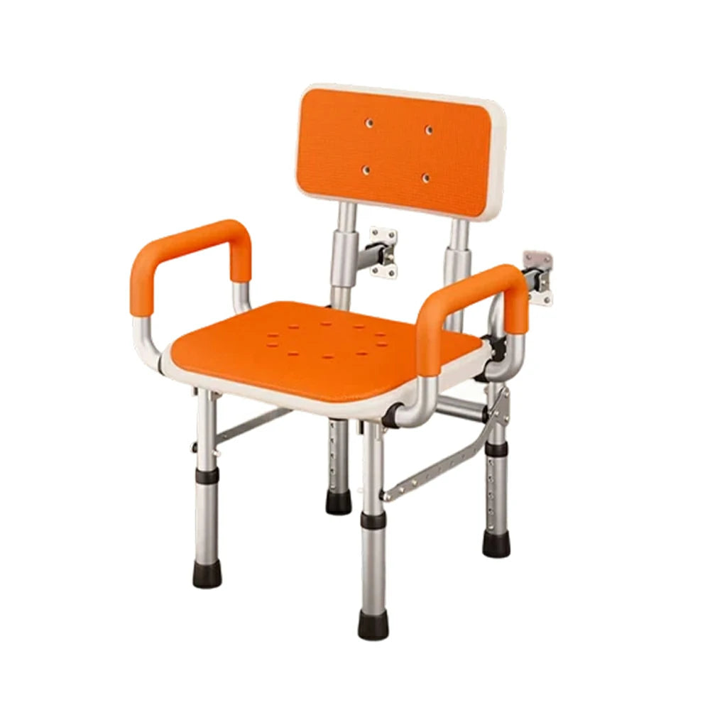 LIVARA Wall-mounted Foldable Shower Chair Wide Seat Backrest Dual Armrests Adjustable Height for Elderly Pregnant Bathroom Use - Orange