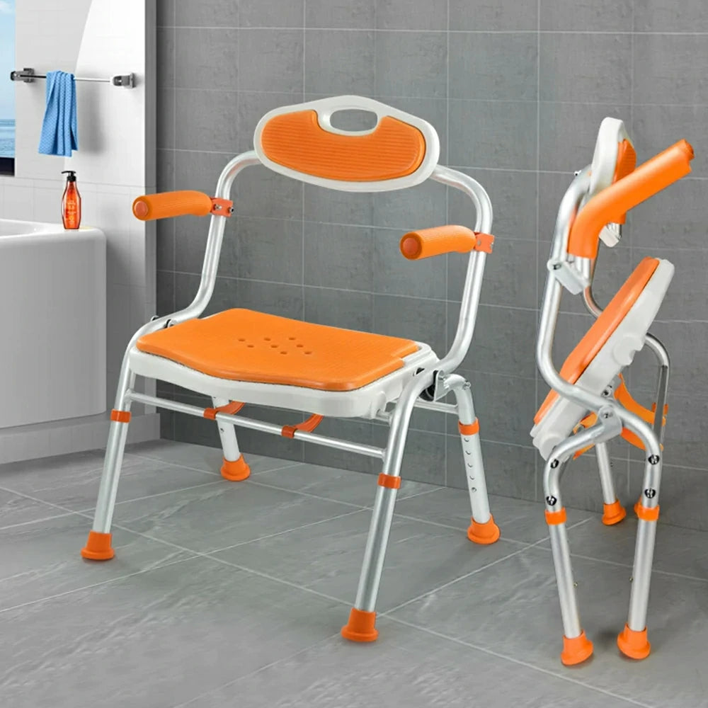 LIVARA Foldable Shower Chair Wide Seat EVA Cushion Triangular Support Anti-slip Feet for Elderly Pregnant Bathroom Home Use - Orange