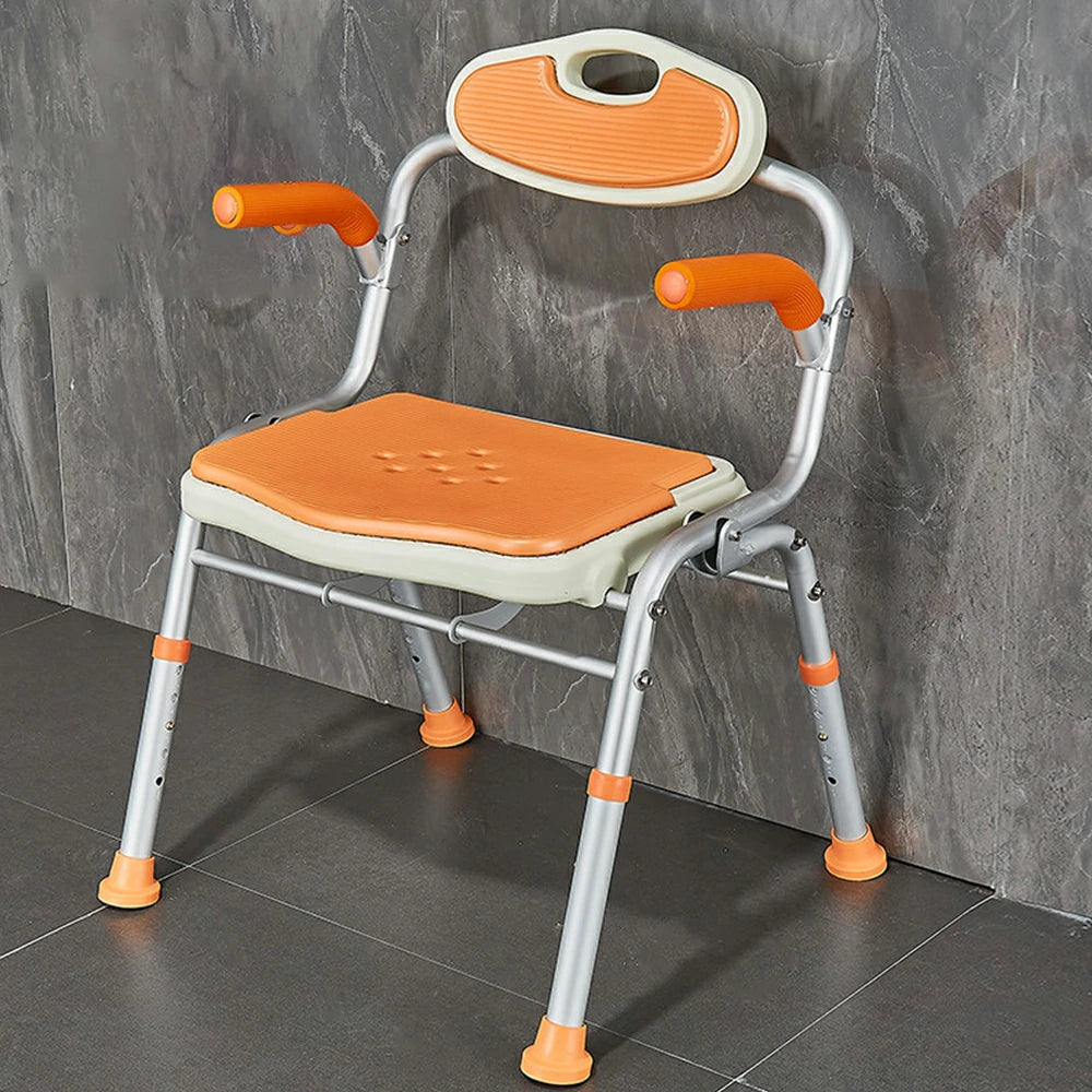LIVARA Foldable Shower Chair Wide Seat EVA Cushion Triangular Support Anti-slip Feet for Elderly Pregnant Bathroom Home Use - Orange