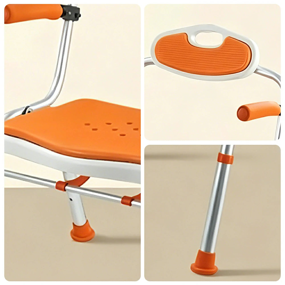 LIVARA Foldable Shower Chair Wide Seat EVA Cushion Triangular Support Anti-slip Feet for Elderly Pregnant Bathroom Home Use - Orange
