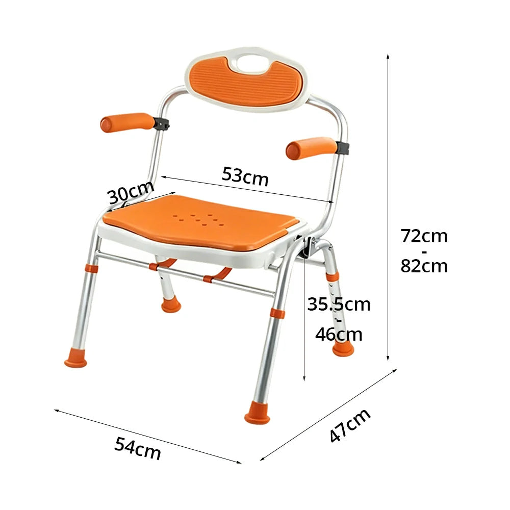 LIVARA Foldable Shower Chair Wide Seat EVA Cushion Triangular Support Anti-slip Feet for Elderly Pregnant Bathroom Home Use - Orange