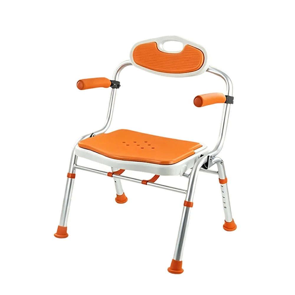 LIVARA Foldable Shower Chair Wide Seat EVA Cushion Triangular Support Anti-slip Feet for Elderly Pregnant Bathroom Home Use - Orange