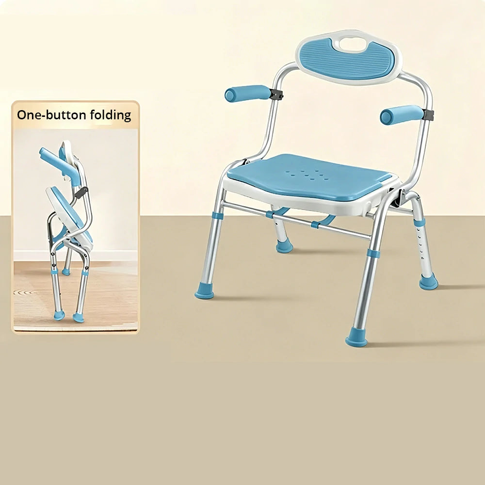 LIVARA Foldable Shower Chair Wide Seat EVA Cushion Triangular Support Anti-slip Feet for Elderly Pregnant Bathroom Home Use - Blue