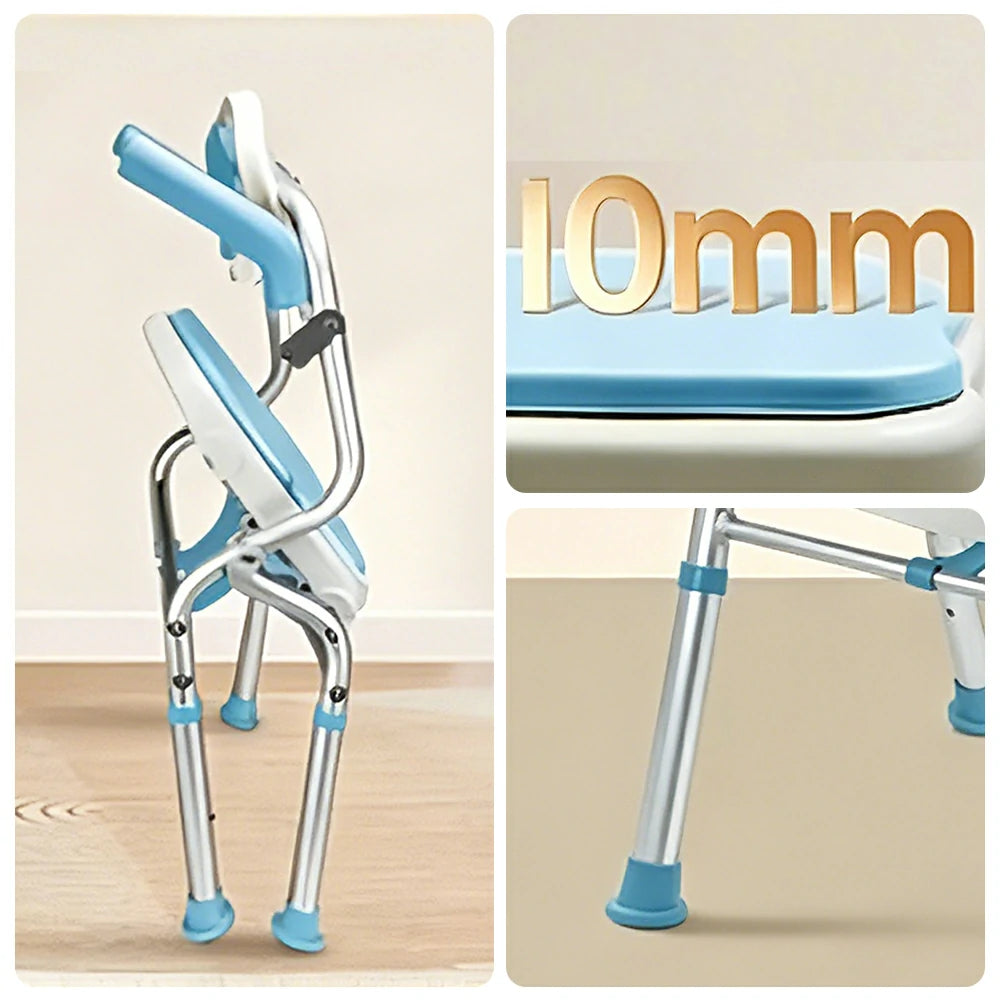 LIVARA Foldable Shower Chair Wide Seat EVA Cushion Triangular Support Anti-slip Feet for Elderly Pregnant Bathroom Home Use - Blue