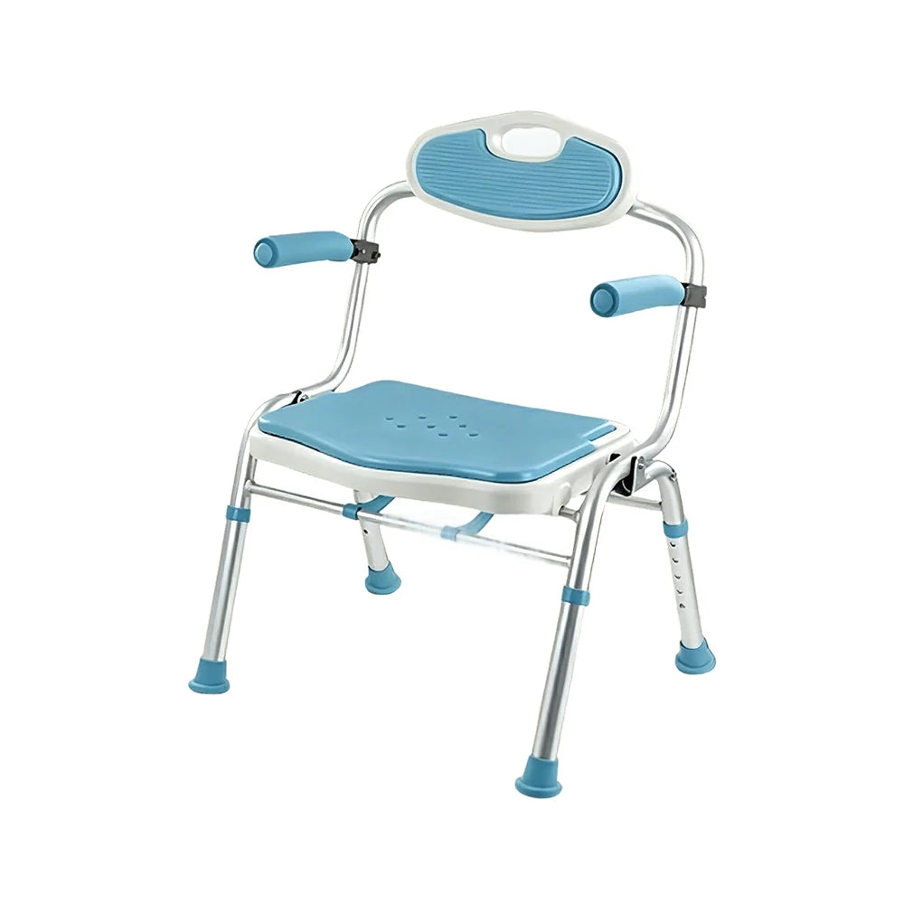 LIVARA Foldable Shower Chair Wide Seat EVA Cushion Triangular Support Anti-slip Feet for Elderly Pregnant Bathroom Home Use - Blue