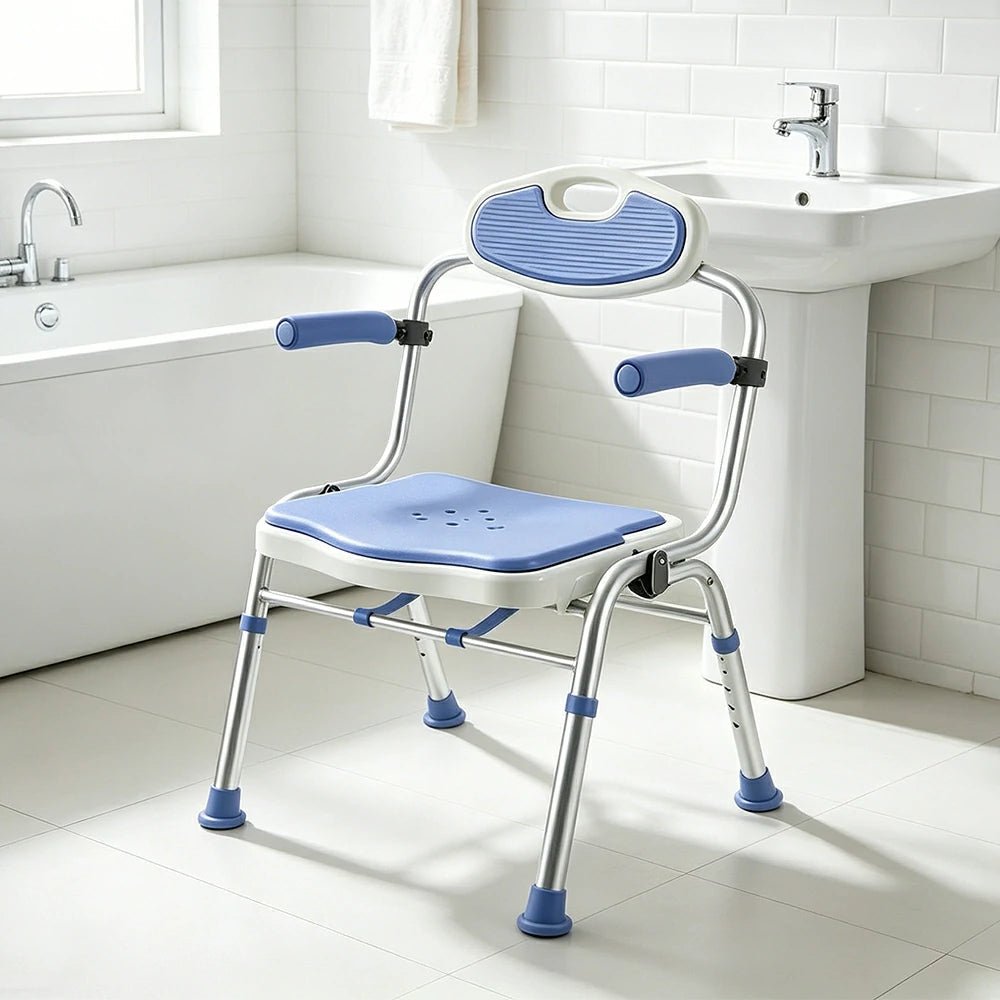 LIVARA Foldable Shower Chair Wide Seat EVA Cushion Triangular Support Anti-slip Feet for Elderly Pregnant Bathroom Home Use - Purple
