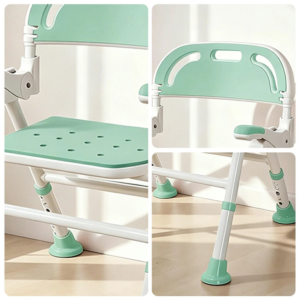 LIVARA Wide Foldable Shower Chair Extra-wide Seat EVA Cushion Triangular Support Anti-slip Feet for Elderly Pregnant Bathroom Home Use - Green