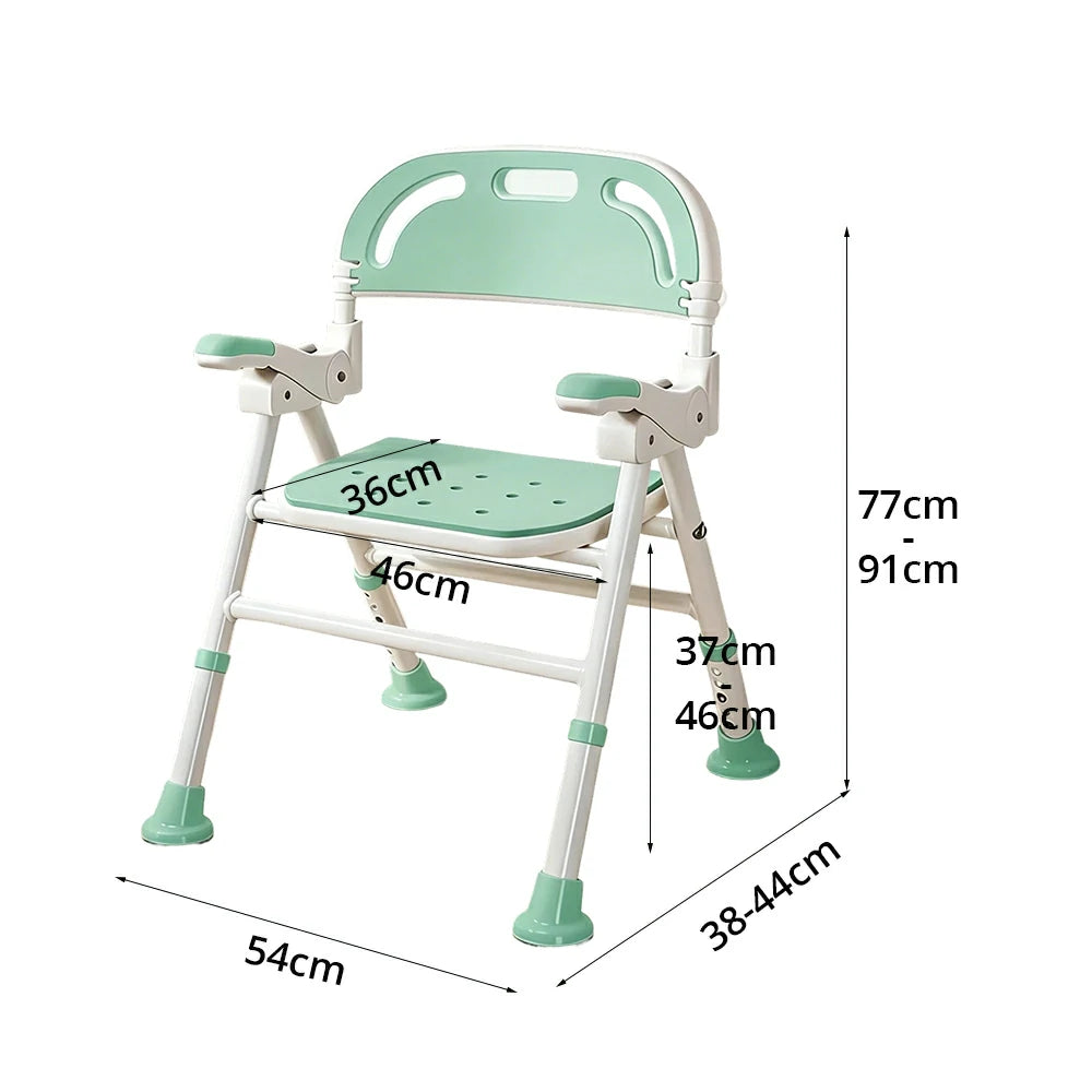 LIVARA Wide Foldable Shower Chair Extra-wide Seat EVA Cushion Triangular Support Anti-slip Feet for Elderly Pregnant Bathroom Home Use - Green