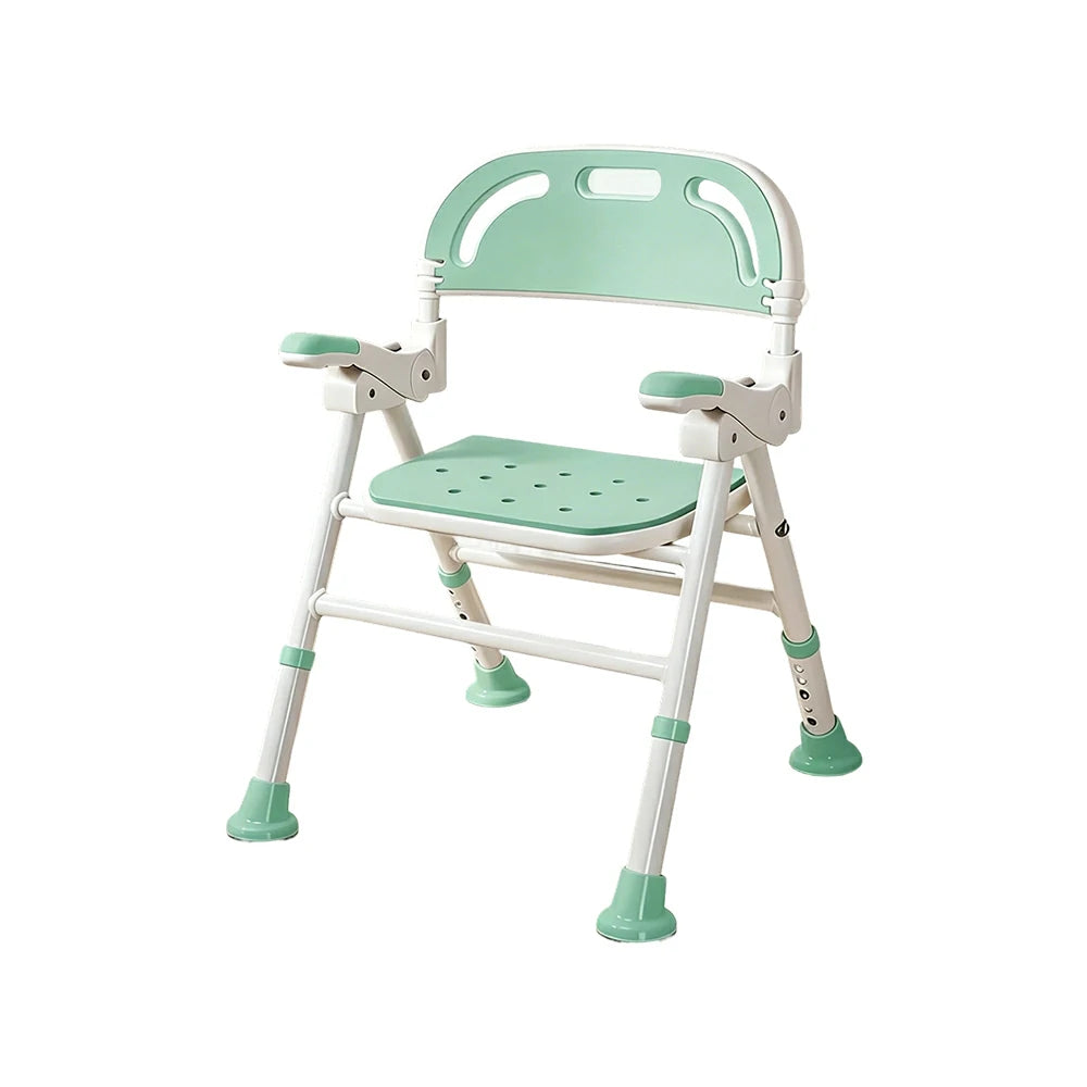LIVARA Wide Foldable Shower Chair Extra-wide Seat EVA Cushion Triangular Support Anti-slip Feet for Elderly Pregnant Bathroom Home Use - Green