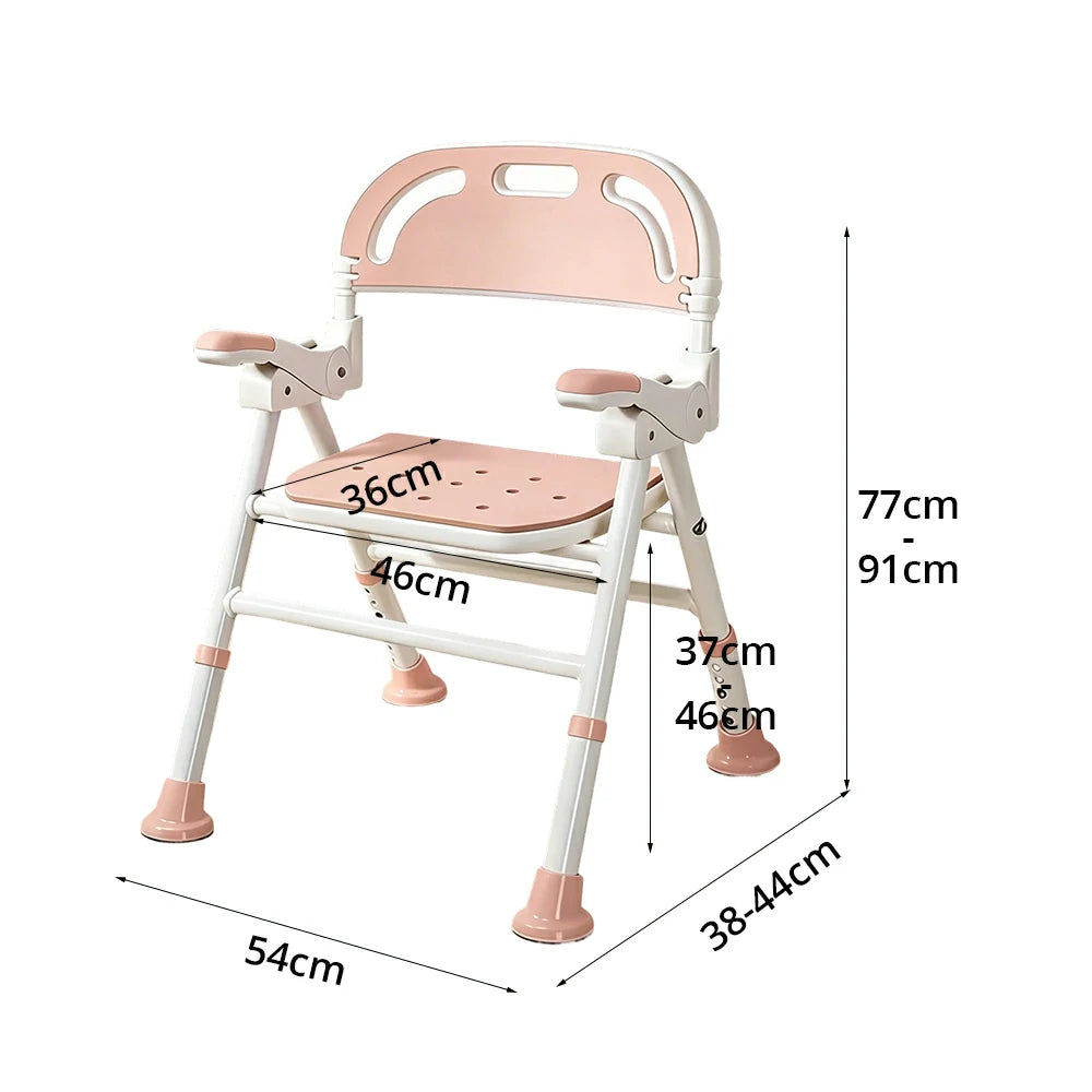 LIVARA Wide Foldable Shower Chair Extra-wide Seat EVA Cushion Triangular Support Anti-slip Feet for Elderly Pregnant Bathroom Home Use - Pink