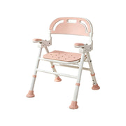 LIVARA Wide Foldable Shower Chair Extra-wide Seat EVA Cushion Triangular Support Anti-slip Feet for Elderly Pregnant Bathroom Home Use - Pink