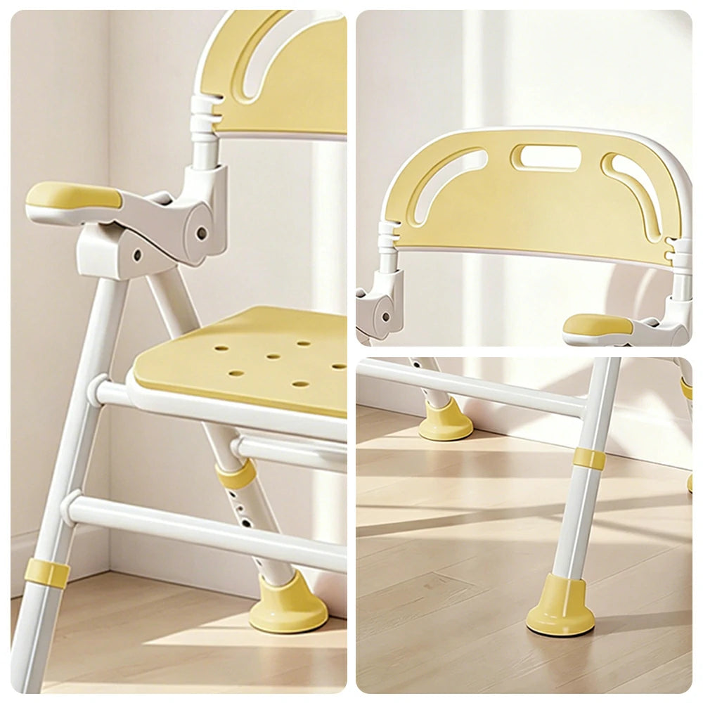 LIVARA Wide Foldable Shower Chair Extra-wide Seat EVA Cushion Triangular Support Anti-slip Feet for Elderly Pregnant Bathroom Home Use - Yellow