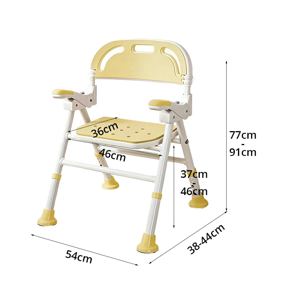 LIVARA Wide Foldable Shower Chair Extra-wide Seat EVA Cushion Triangular Support Anti-slip Feet for Elderly Pregnant Bathroom Home Use - Yellow