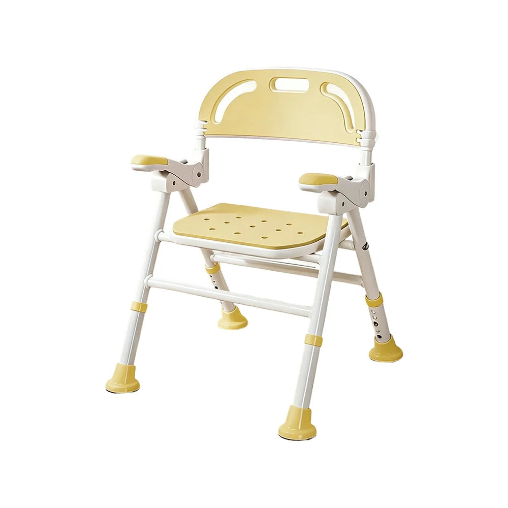 LIVARA Wide Foldable Shower Chair Extra-wide Seat EVA Cushion Triangular Support Anti-slip Feet for Elderly Pregnant Bathroom Home Use - Yellow