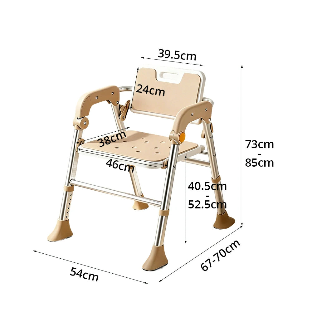 LIVARA Foldable Shower Chair Large Backrest EVA Cushion Triangular Support Anti-slip Feet for Elderly Pregnant Bathroom Home Use - Brown