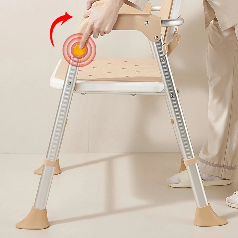 LIVARA Foldable Shower Chair Large Backrest EVA Cushion Triangular Support Anti-slip Feet for Elderly Pregnant Bathroom Home Use - Brown