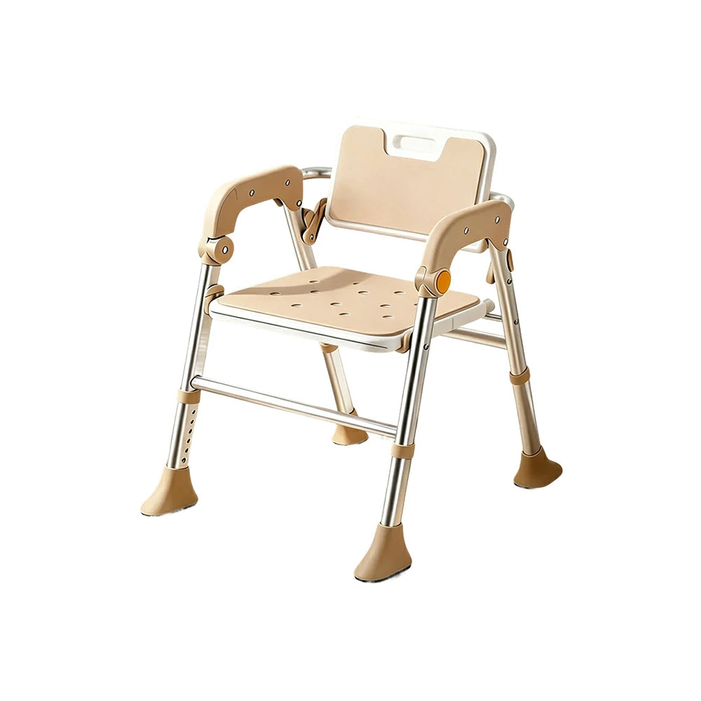 LIVARA Foldable Shower Chair Large Backrest EVA Cushion Triangular Support Anti-slip Feet for Elderly Pregnant Bathroom Home Use - Brown