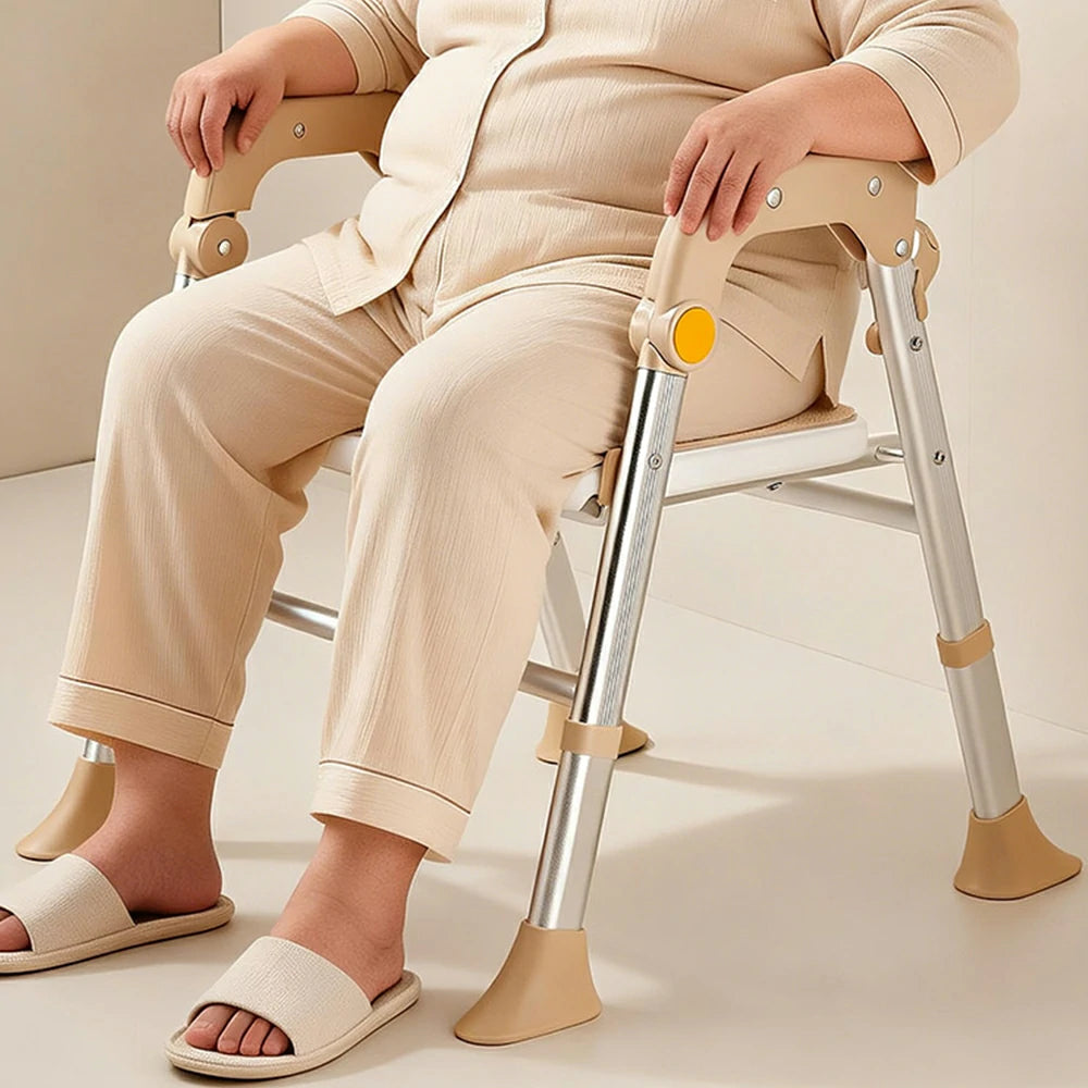 LIVARA Foldable Shower Chair Large Backrest EVA Cushion Triangular Support Anti-slip Feet for Elderly Pregnant Bathroom Home Use - Brown