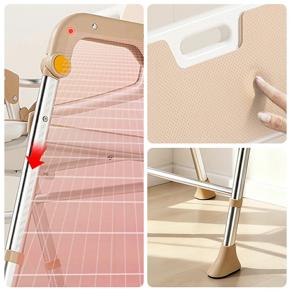 LIVARA Foldable Shower Chair Large Backrest EVA Cushion Triangular Support Anti-slip Feet for Elderly Pregnant Bathroom Home Use - Brown