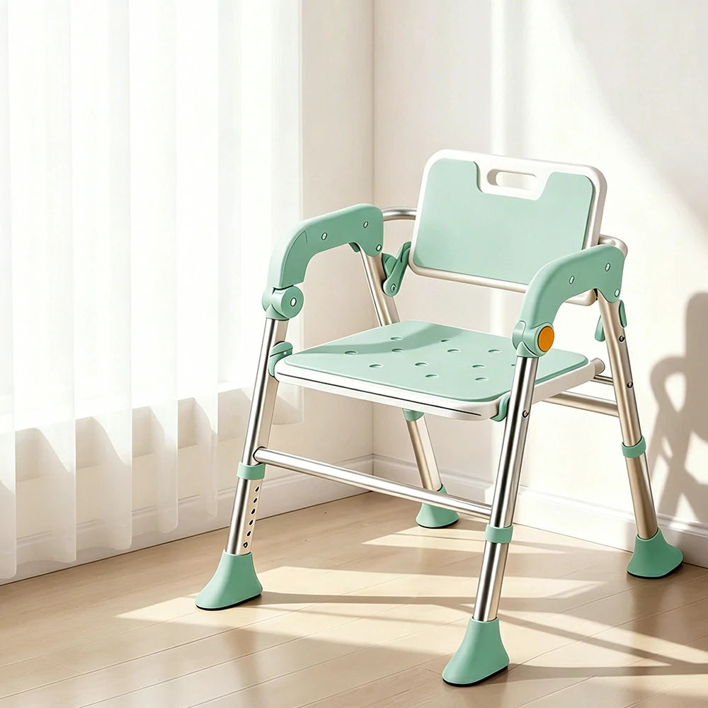LIVARA Foldable Shower Chair Large Backrest EVA Cushion Triangular Support Anti-slip Feet for Elderly Pregnant Bathroom Home Use - Green