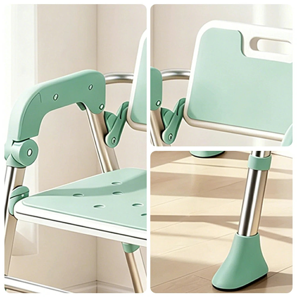 LIVARA Foldable Shower Chair Large Backrest EVA Cushion Triangular Support Anti-slip Feet for Elderly Pregnant Bathroom Home Use - Green