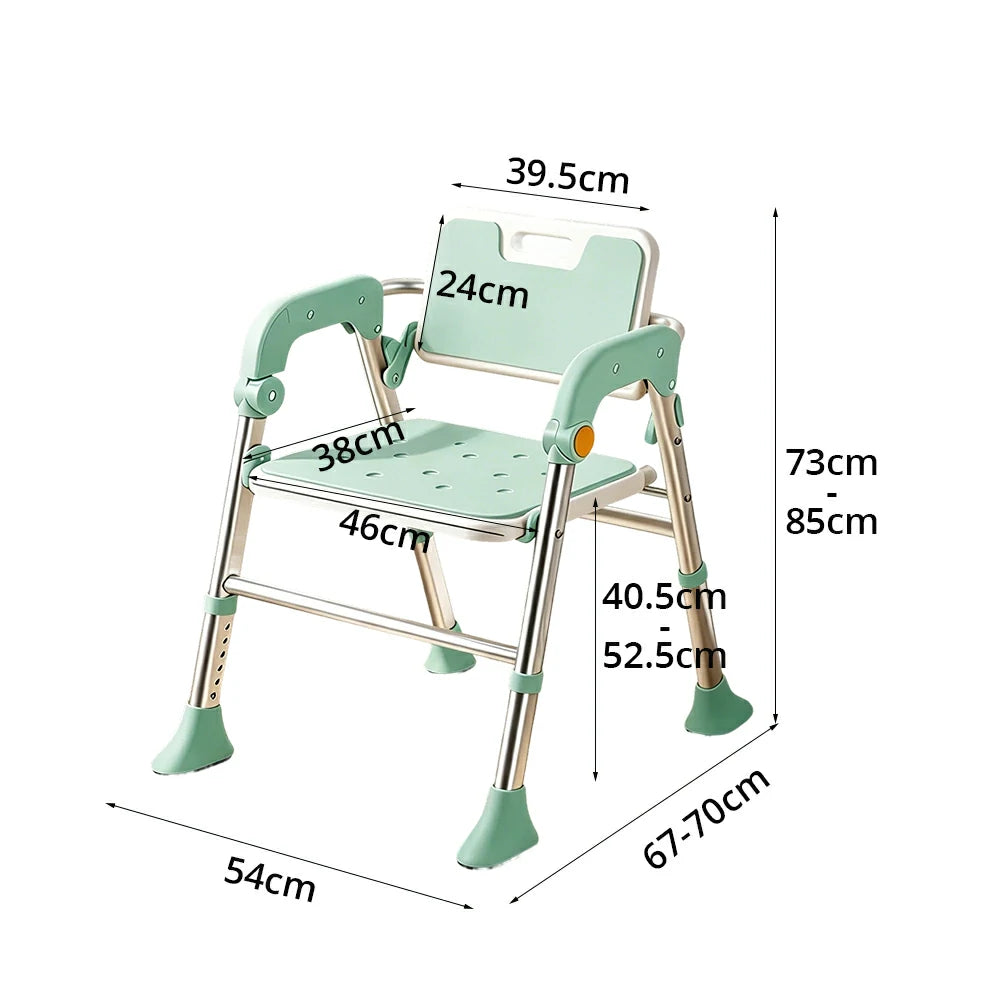 LIVARA Foldable Shower Chair Large Backrest EVA Cushion Triangular Support Anti-slip Feet for Elderly Pregnant Bathroom Home Use - Green