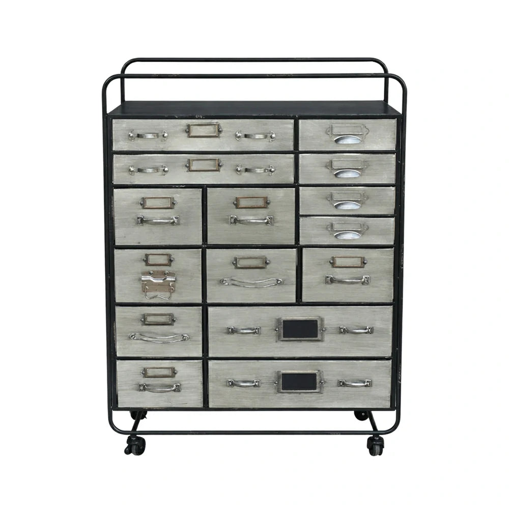 LIVARA Vintage Metal Storage Cabinet 15 Drawer Organizer Industrial Rolling Chest with Label Holders