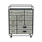 LIVARA Vintage Metal Storage Cabinet 15 Drawer Organizer Industrial Rolling Chest with Label Holders