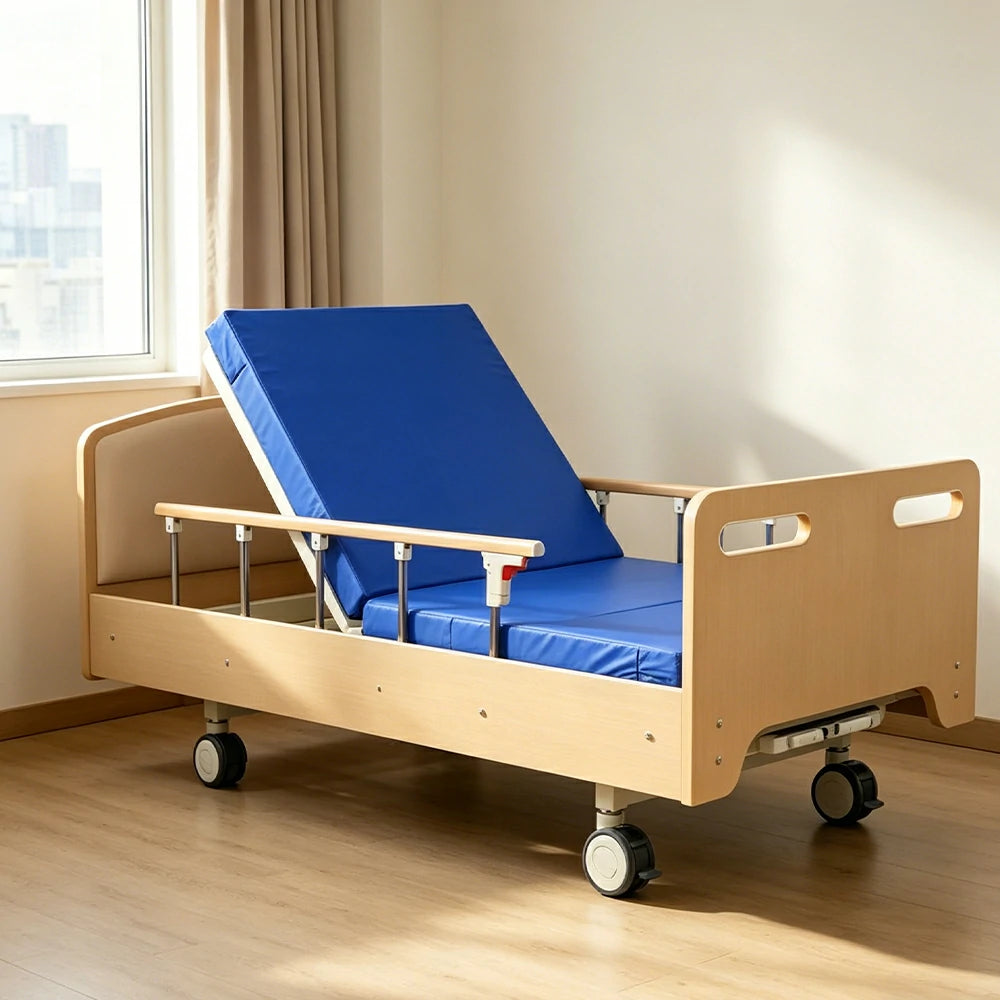 LIVARA Manual Two-function Care Bed Adjustable Backrest & Leg Rest with Wheels for Elderly Post-surgery Home Use