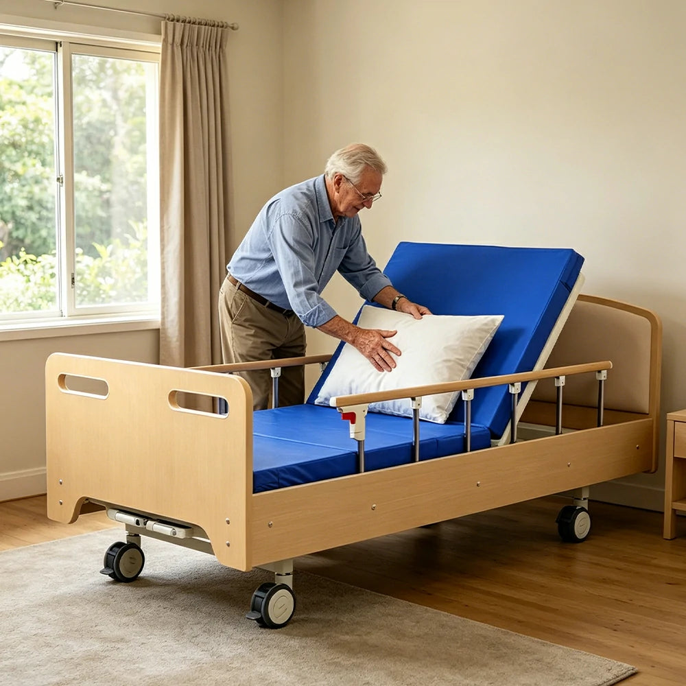 LIVARA Manual Two-function Care Bed Adjustable Backrest & Leg Rest with Wheels for Elderly Post-surgery Home Use