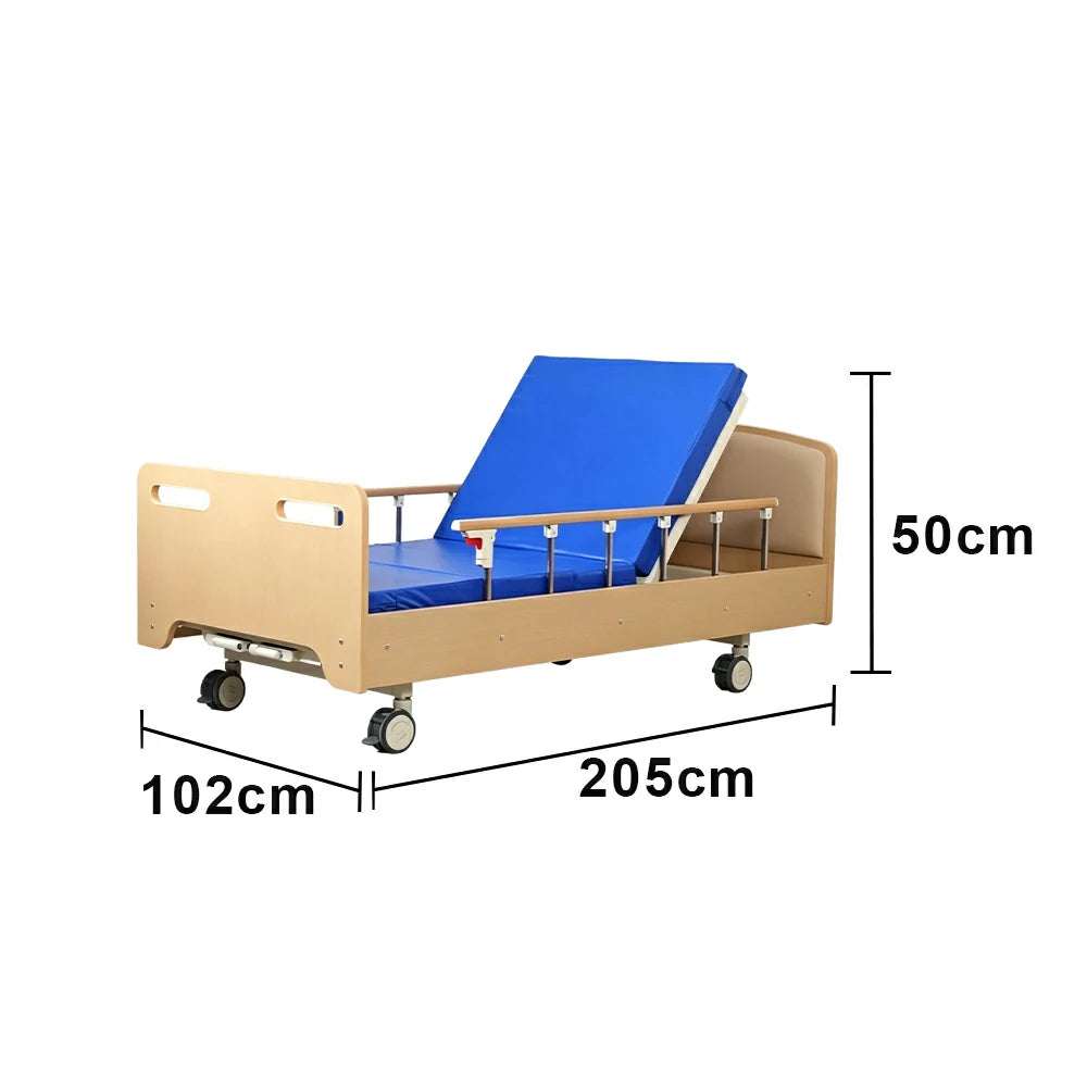 LIVARA Manual Two-function Care Bed Adjustable Backrest & Leg Rest with Wheels for Elderly Post-surgery Home Use
