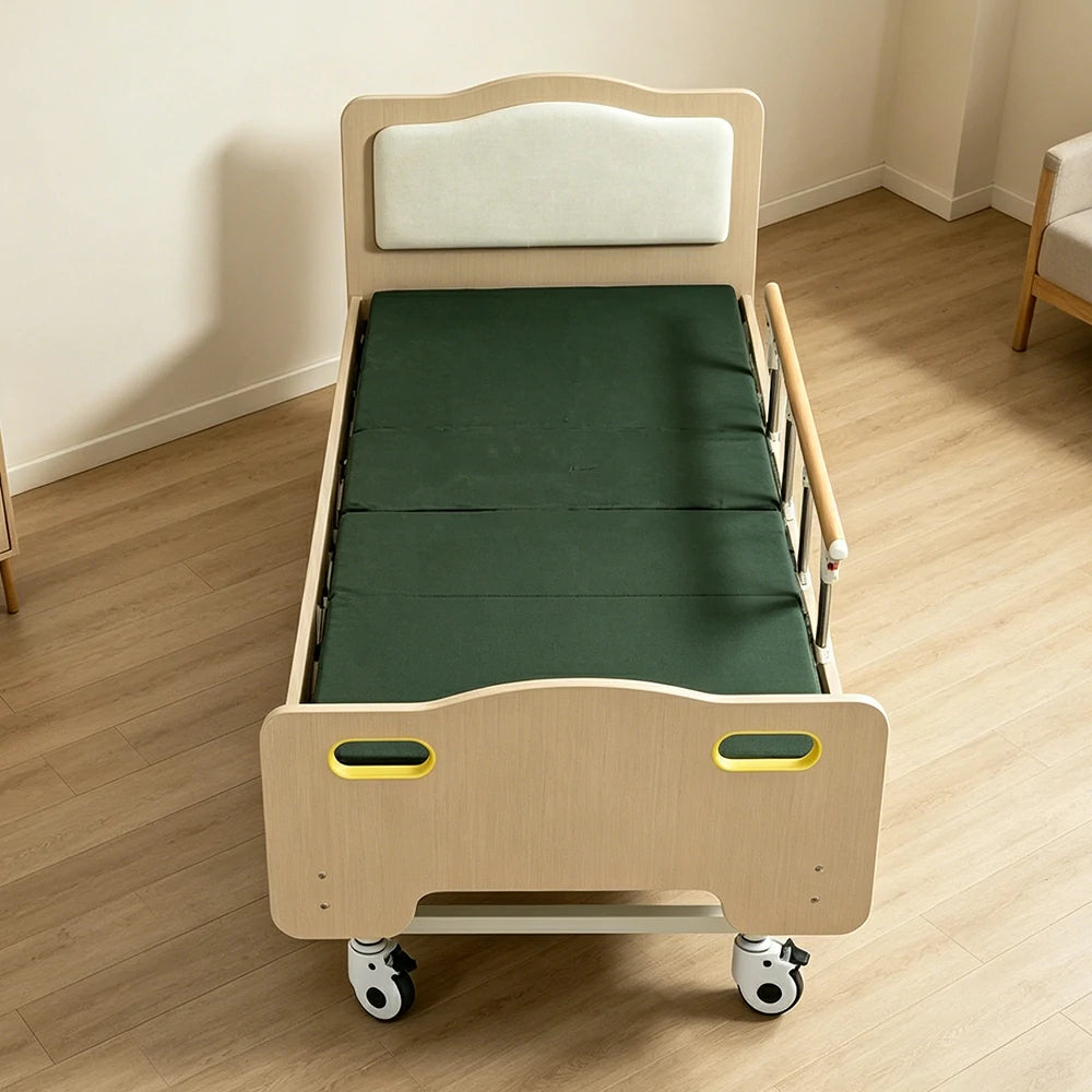 LIVARA Multifunctional Care Bed Ergonomic Adjustable Back & Leg Wood Finish for Elderly Post-surgery Home Use