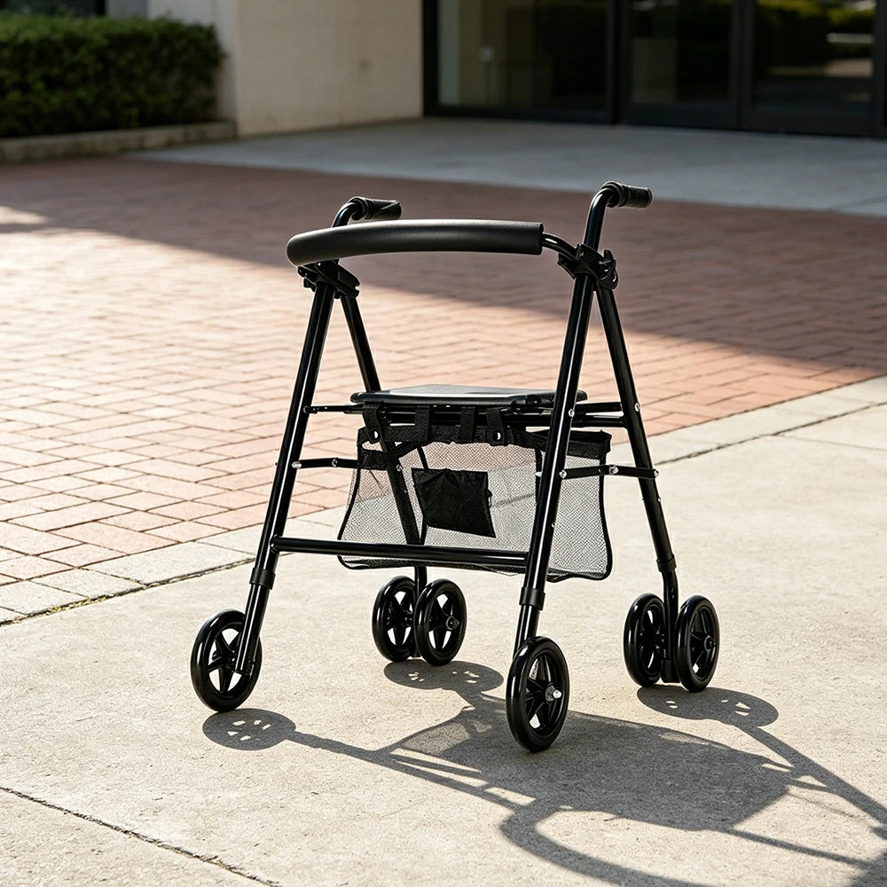 LIVARA Multifunctional Walker with Lightweight Aluminium Frame and Foldable Seat for Elderly Home and Outdoor Support