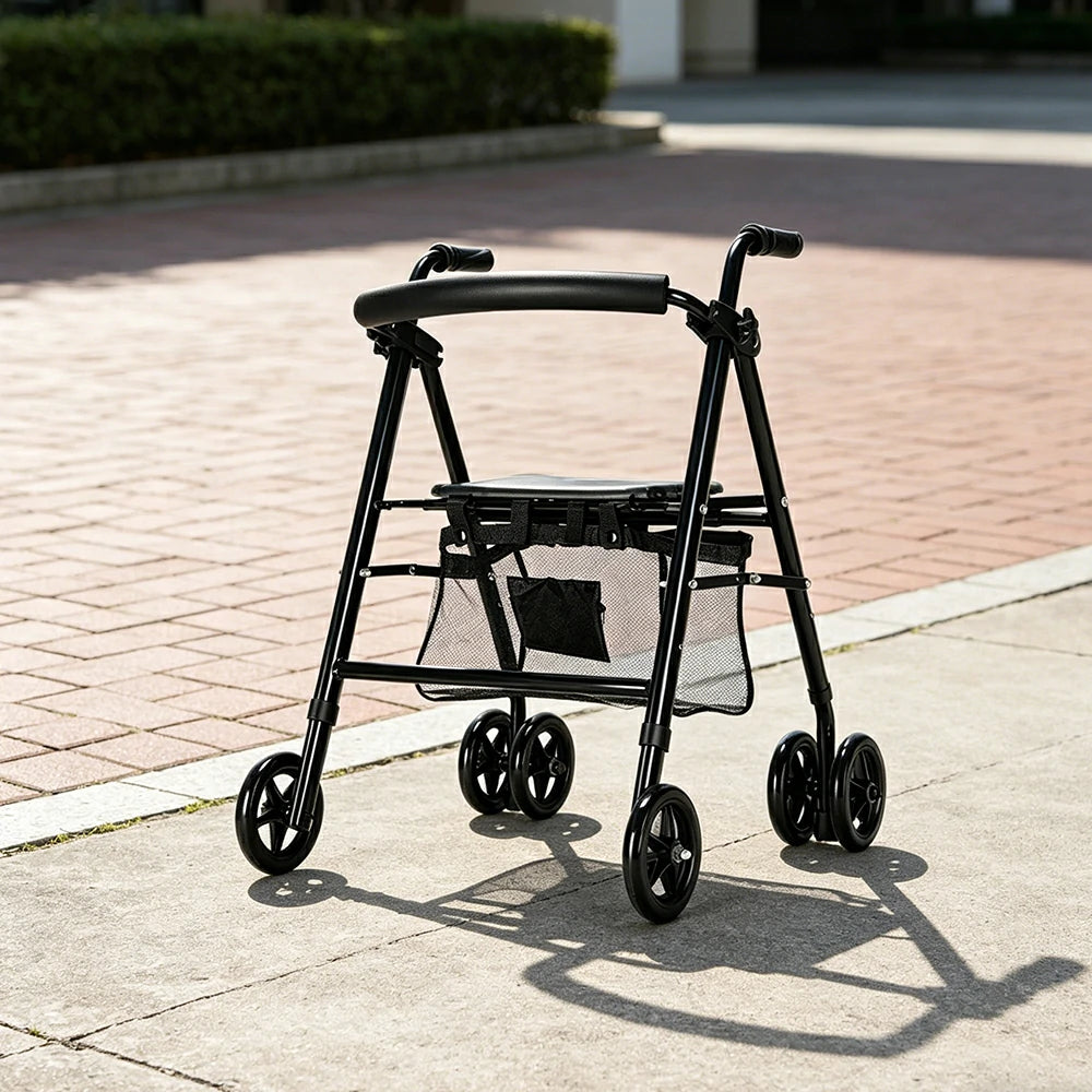 LIVARA Multifunctional Walker with Lightweight Aluminium Frame and Foldable Seat for Elderly Home and Outdoor Support